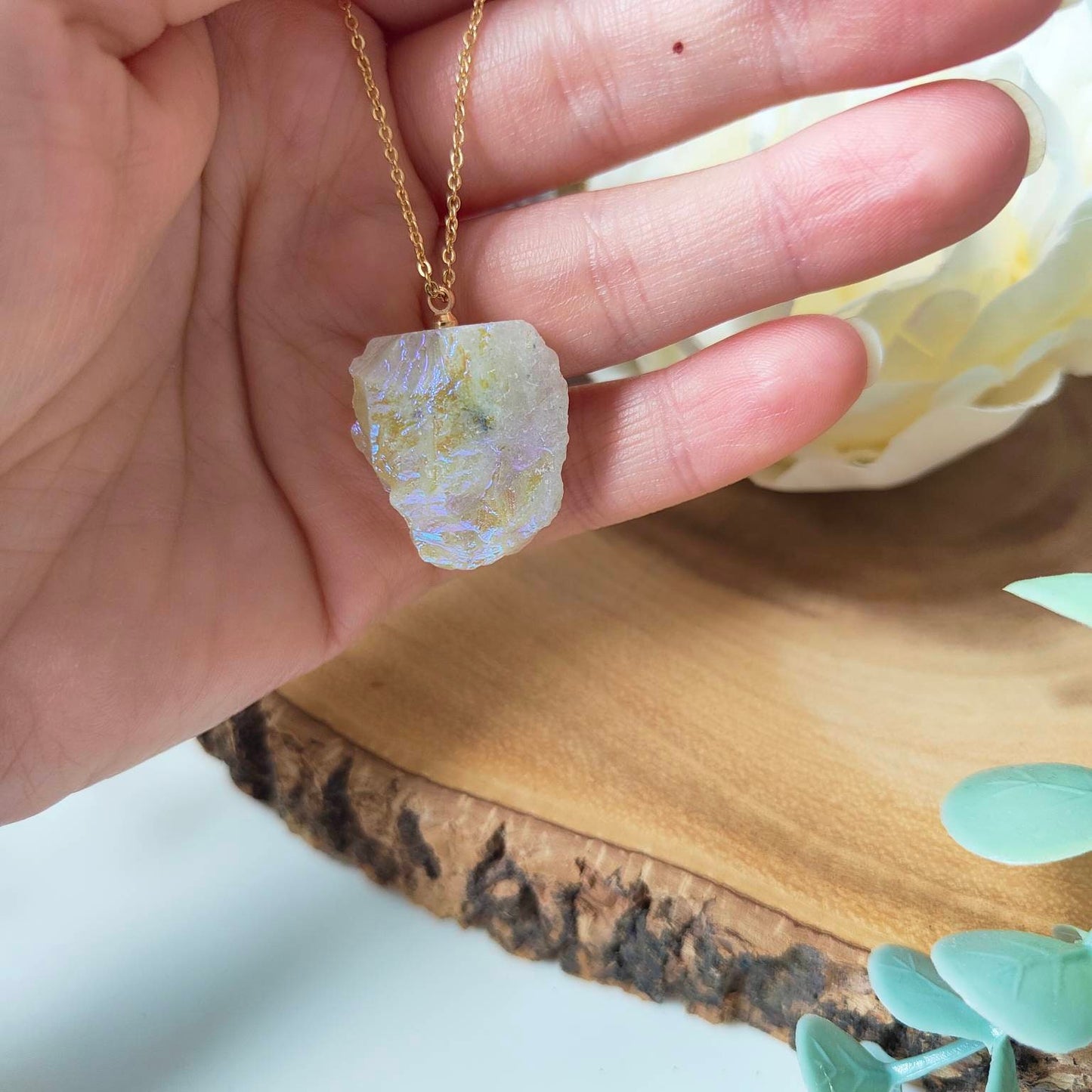 Electroplated Natural Raw Moonstone Nugget Necklace