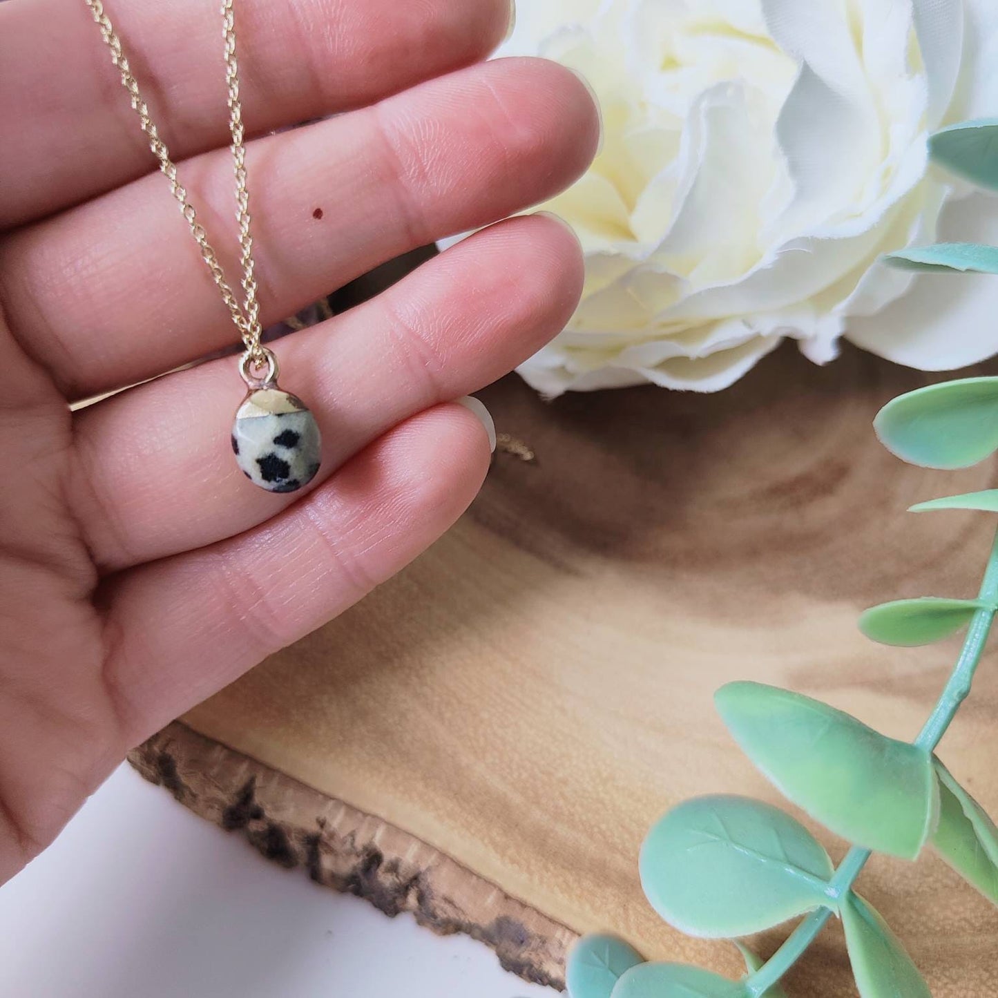 Electroplated Dalmatian Jasper Droplet Necklace