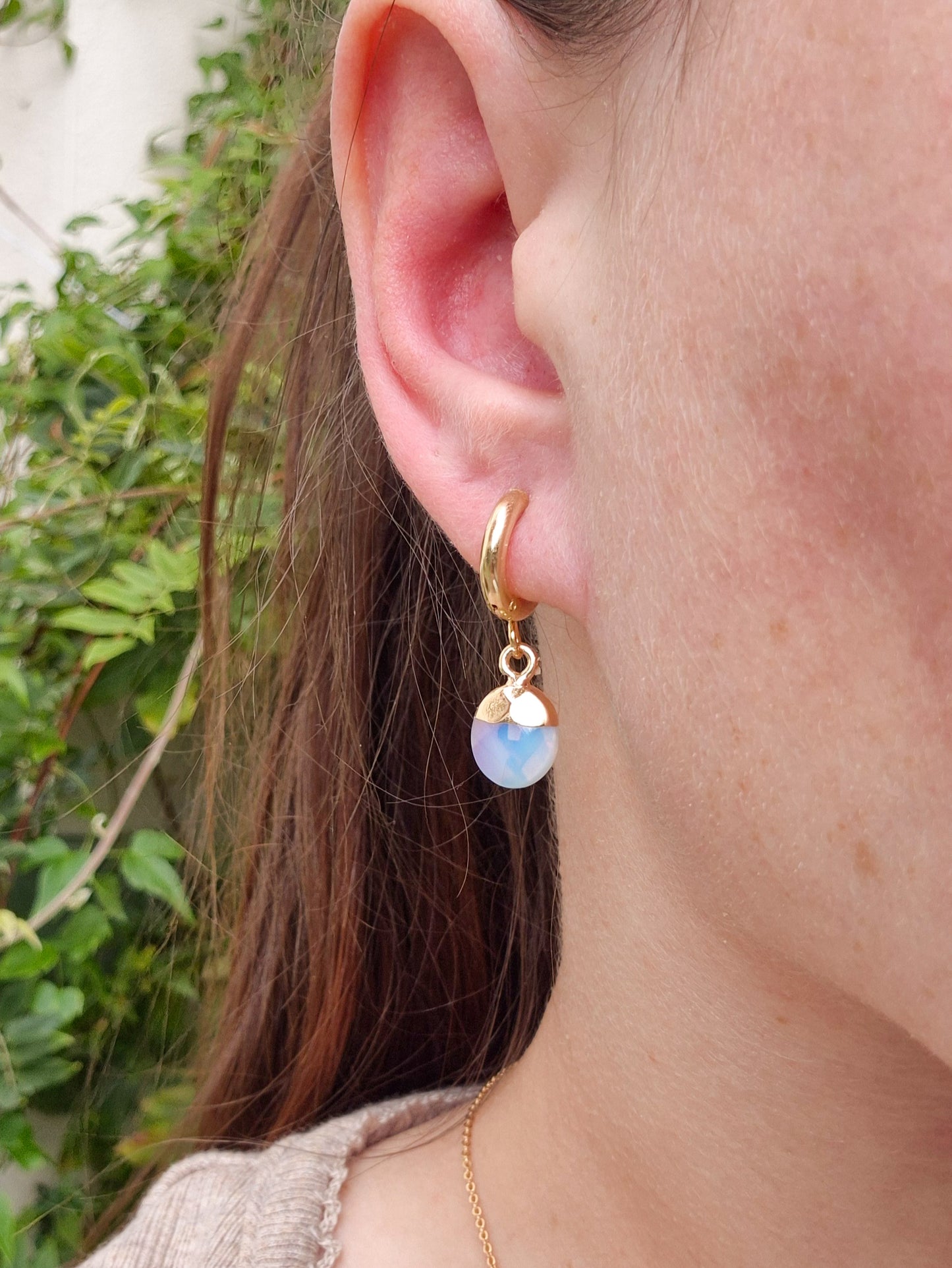 Opalite Droplet Earrings: 18k Gold Plated Stainless Steel