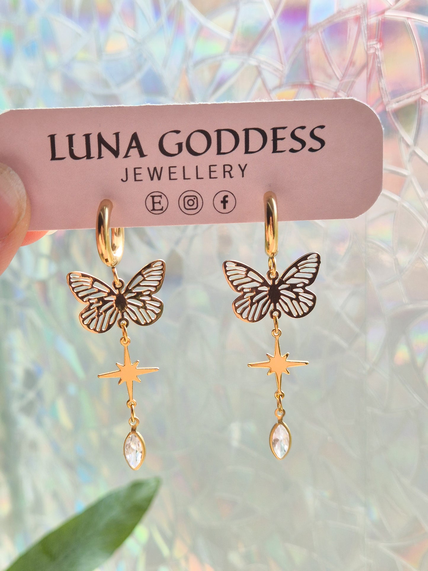 Clear Butterfly Gem Huggie Earrings