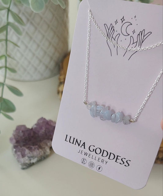 Blue Lace Agate Beaded Crystal Necklace