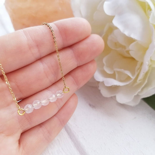 Dainty Rose Quartz Beaded Crystal Necklace
