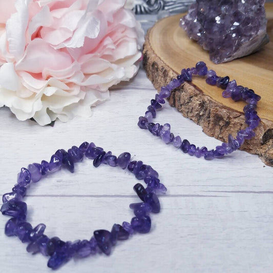 Amethyst Crystal Chip Bead Bracelet