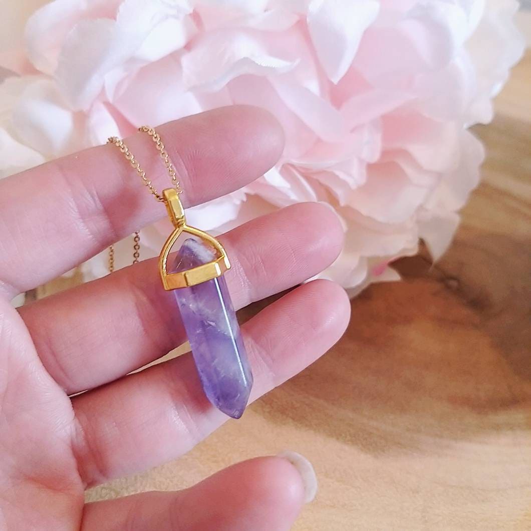 Amethyst Crystal 18k Gold Plated Necklace