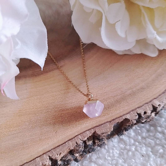 Electroplated Natural Rose Quartz Necklace
