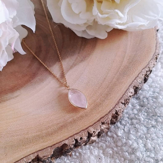 Oval Natural Rose Quartz Necklace