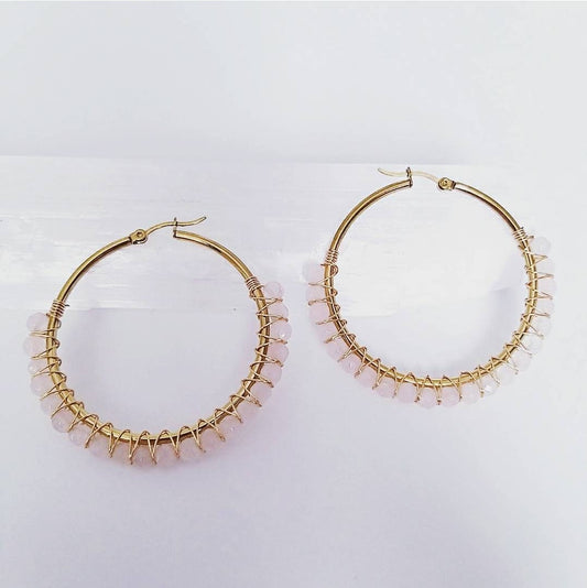 Rose Quartz Beaded Hoop Earrings
