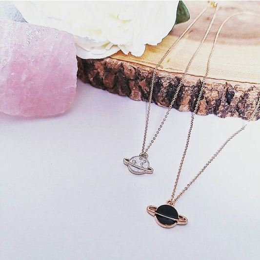Black or White Planet 18k Gold Plated Necklace