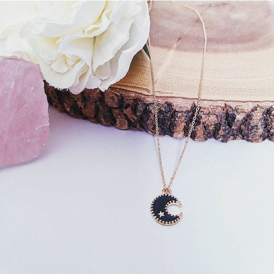 Enamel Black Moon and Star Necklace