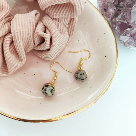 Electroplated Dalmatian Jasper Drop Earrings