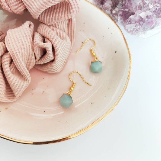 Electroplated Natural Amazonite Gold Drop Earrings