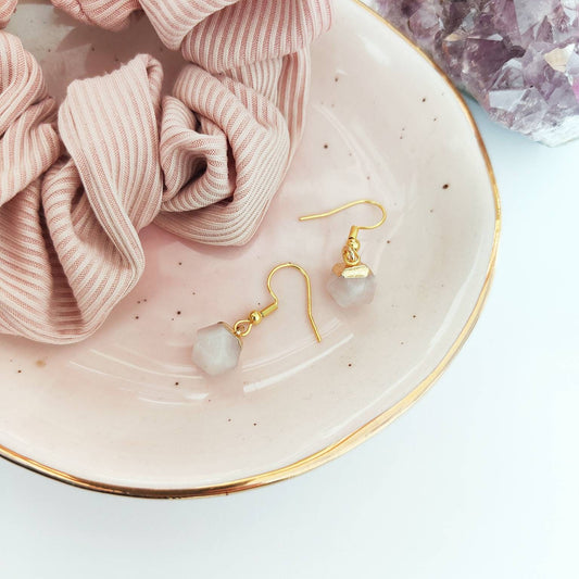 Electroplated Natural Rose Quartz Drop Earrings