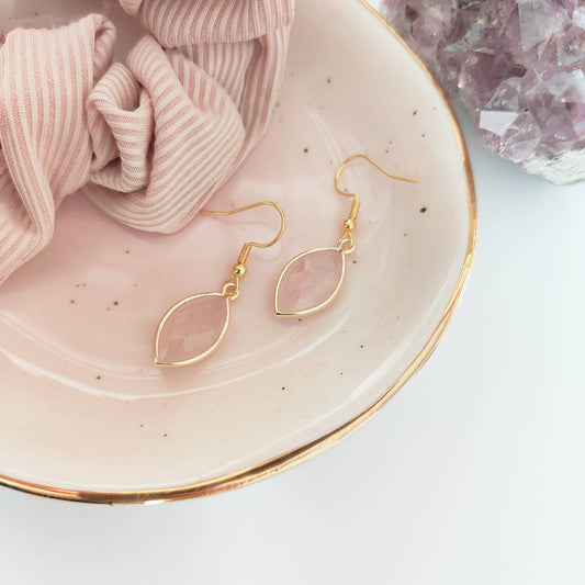 Oval Natural Rose Quartz Dangle Earrings