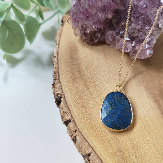 Natural Lapis Lazuli Faceted Oval Pendant Necklace