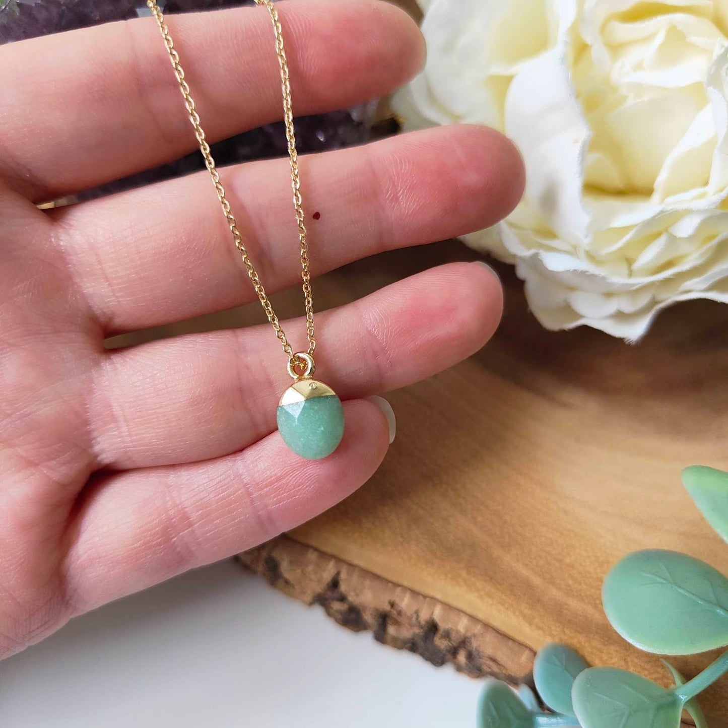 Electroplated Aventurine Droplet Necklace