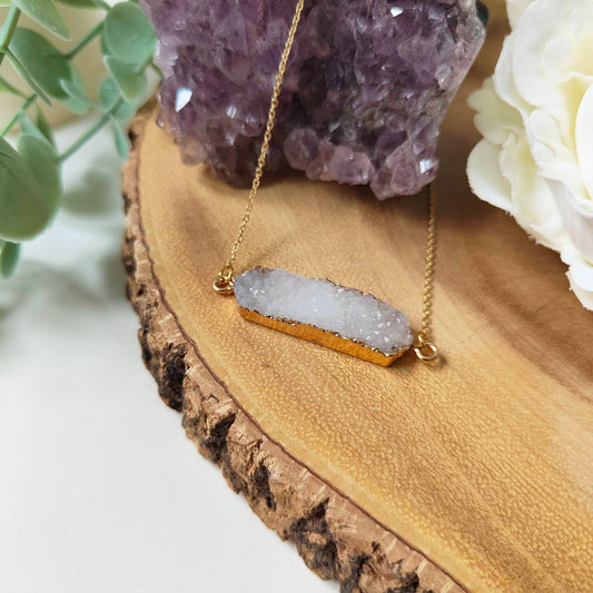 Resin Druzy Bar Pendant Gold Edged Necklace