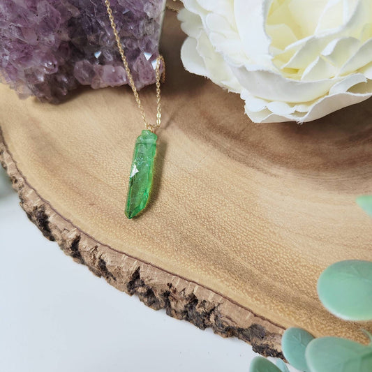 Electroplated Green Natural Quartz Crystal Necklace