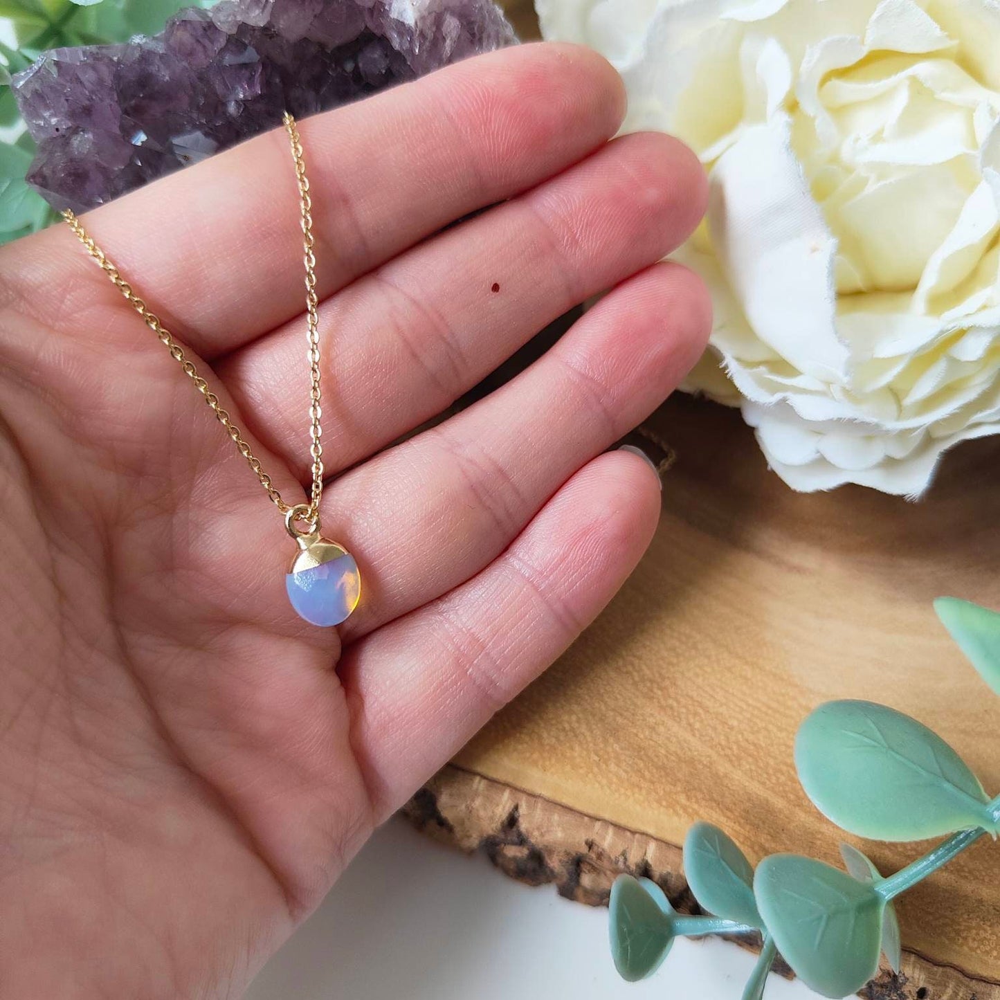 Electroplated Opalite Droplet Necklace