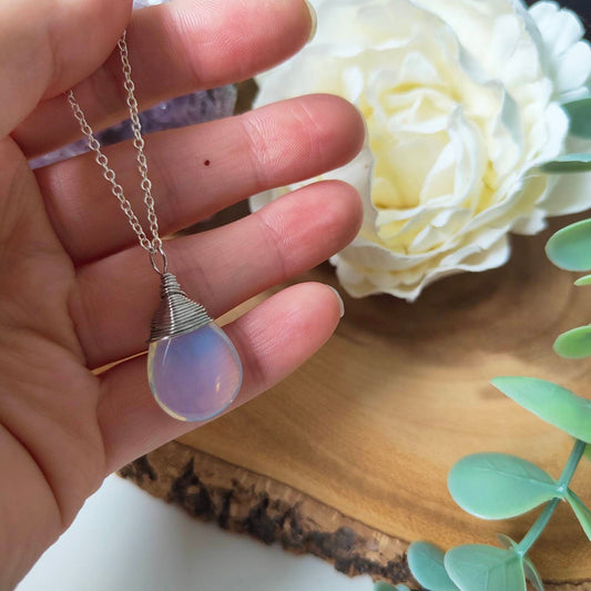 Wire Wrapped Silver Opalite Necklace