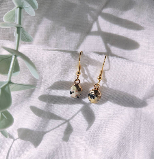 Electroplated Dalmatian Jasper Droplet Earrings
