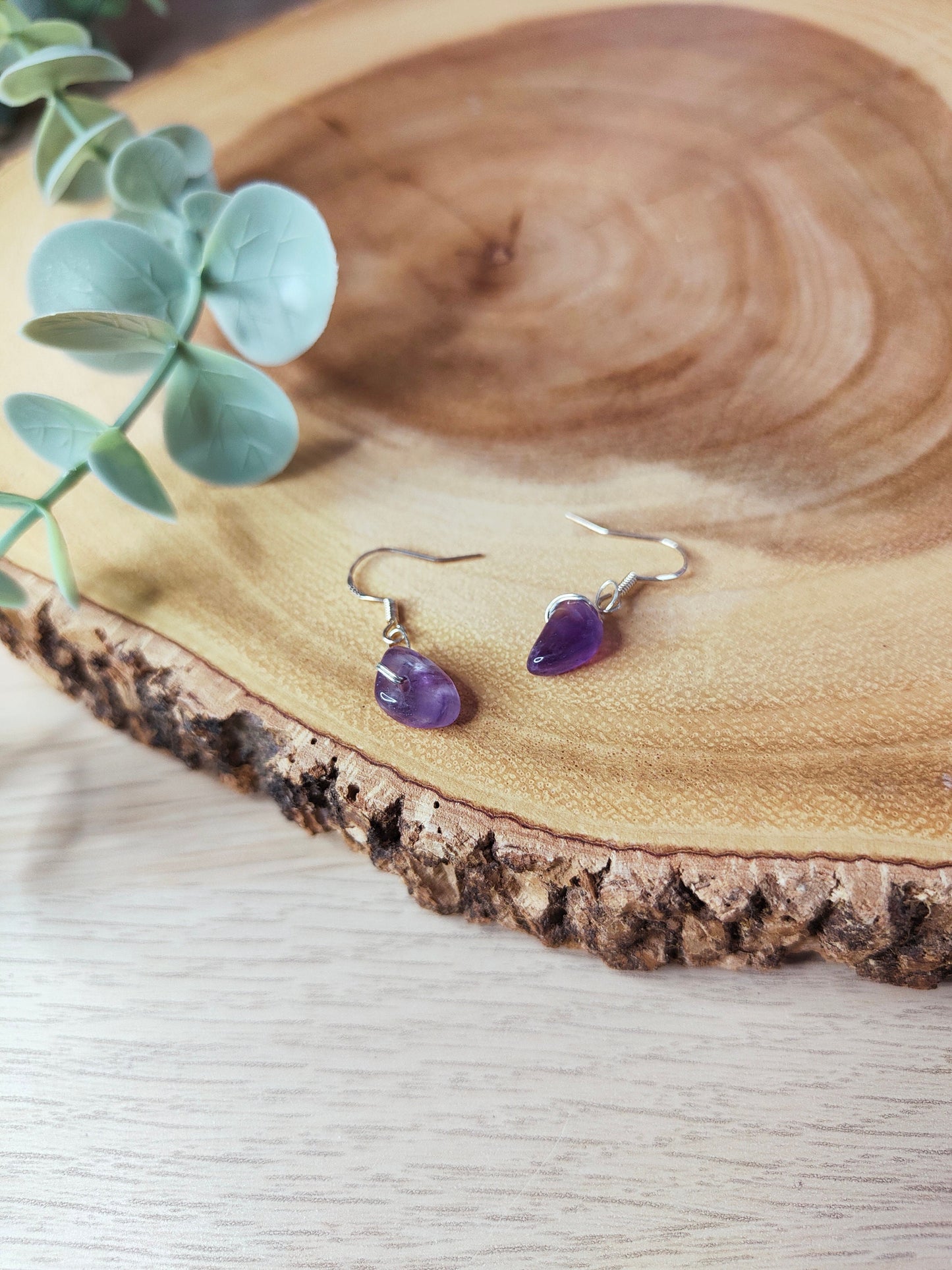 Amethyst Wire Wrapped Crystal Drop Earrings