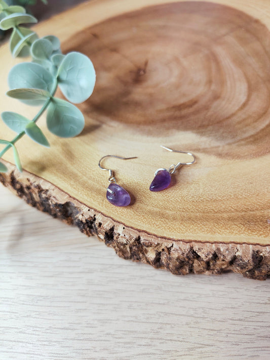 Amethyst Wire Wrapped Crystal Drop Earrings