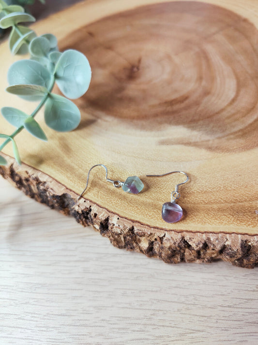 Fluorite Wire Wrapped Crystal Drop Earrings