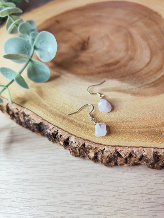 Rose Quartz Wire Wrapped Crystal Drop Earrings