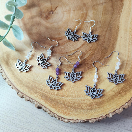 Lotus Flower Charm Dangle Earrings