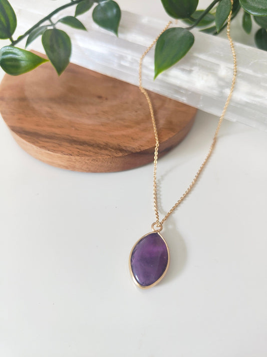 Oval Natural Amethyst Necklace