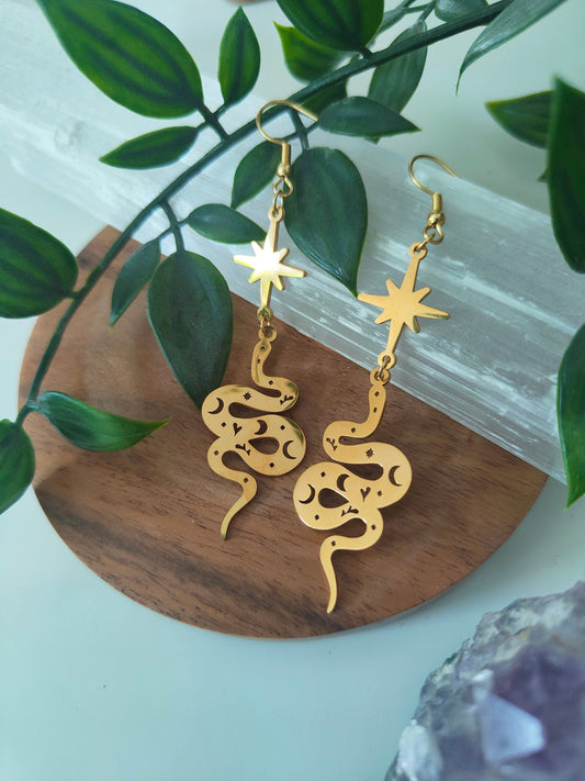 Celestial Snake & Star Dangle Earrings
