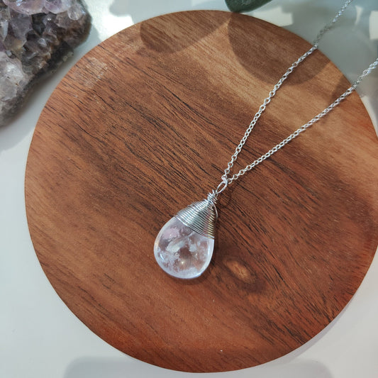 Wire Wrapped Silver Clear Quartz Necklace