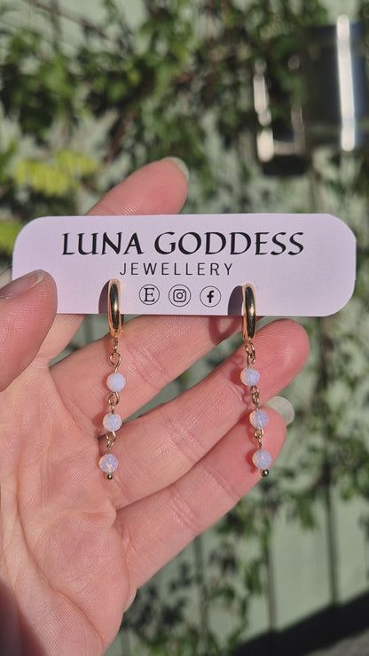 Gold Opalite Beaded Huggies