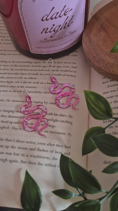 Pink Acrylic Mirror Snake Earrings