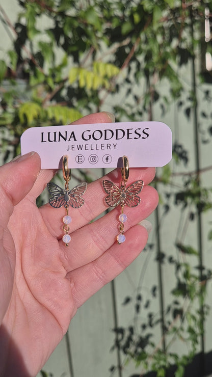 Gold Butterfly Opalite Huggies