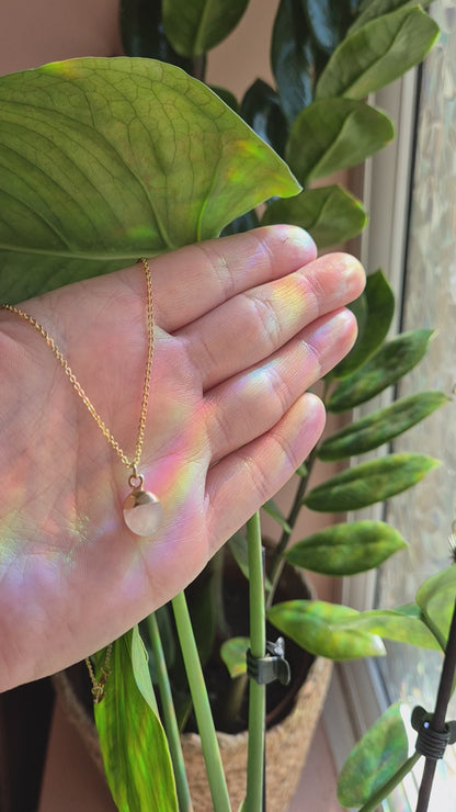 Electroplated Rose Quartz Droplet Necklace