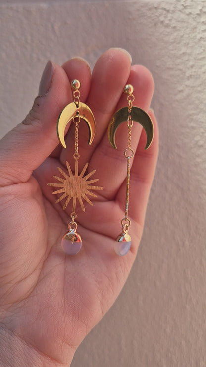 Celestial Sun, Moon & Opalite Stud Earrings