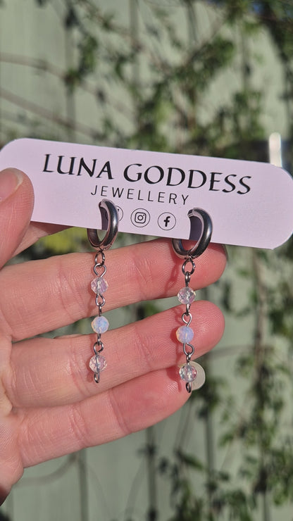 Silver Opalite Beaded Huggies