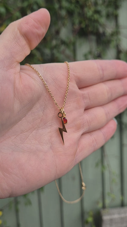 Gold Lightning Bolt & Orange Cubic Zirconia Charm Necklace