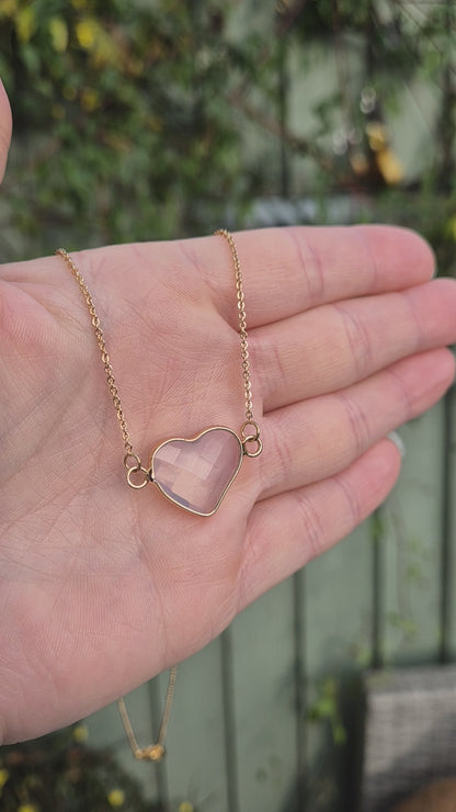 Opalite Heart Gold Pendant Necklace