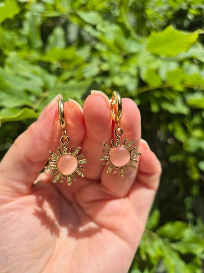 Pink Sun Golden Stainless Steel Huggie Hoop Earrings