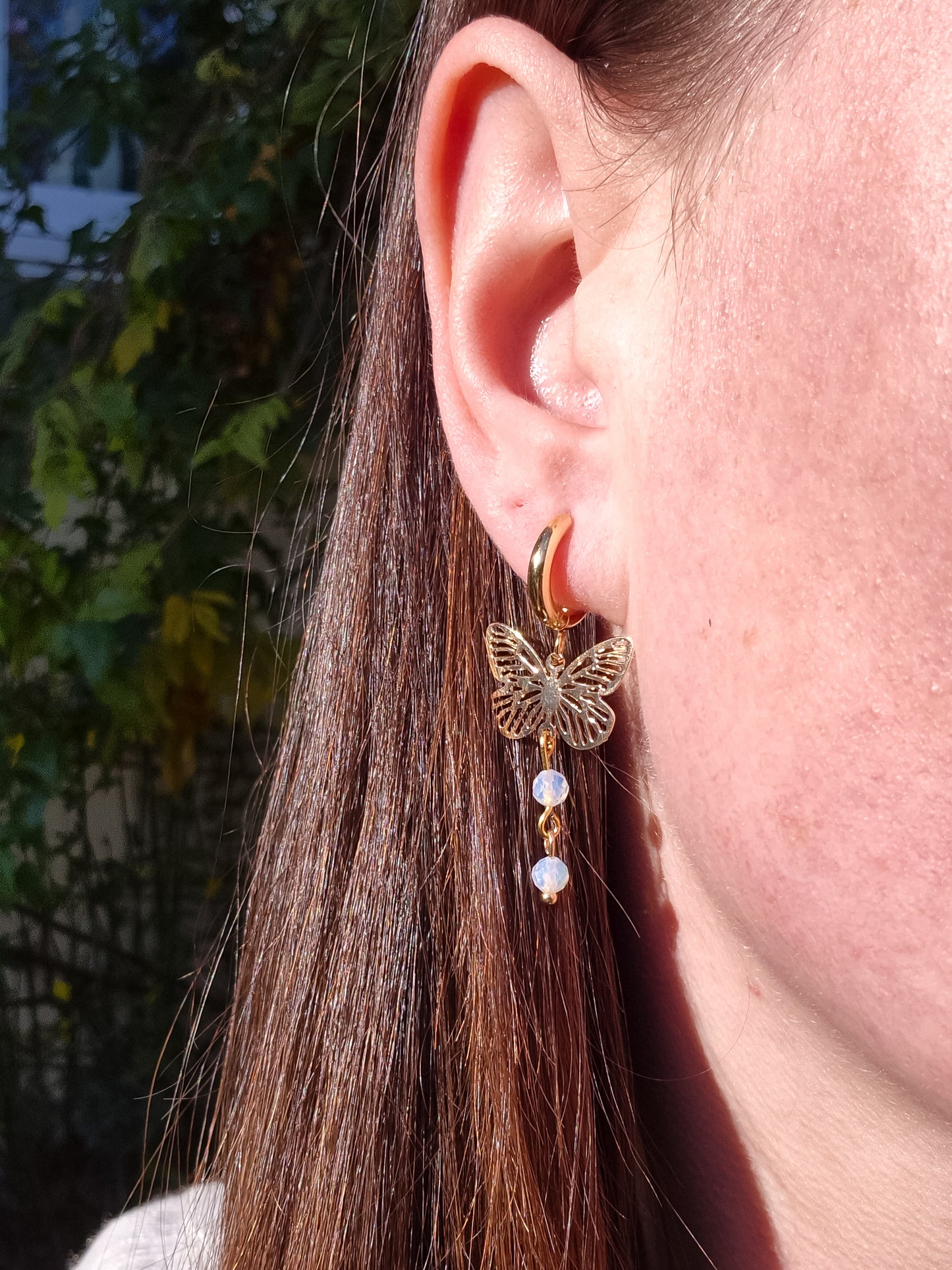 Gold Butterfly Opalite Huggies