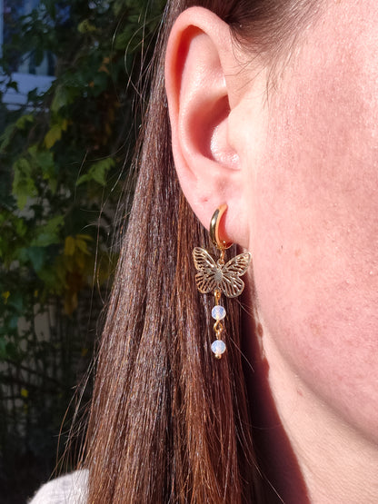 Gold Butterfly Opalite Huggies