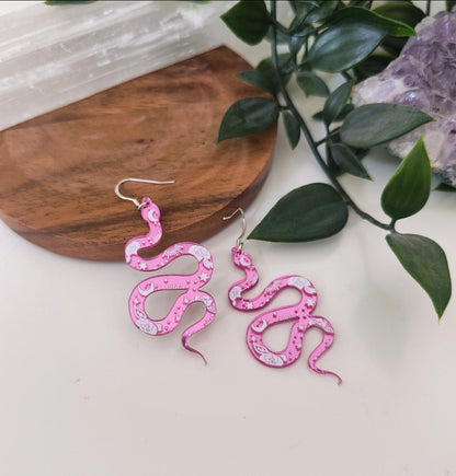 Pink Acrylic Mirror Snake Earrings