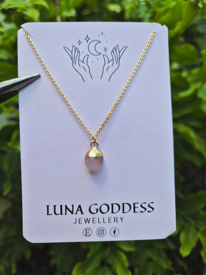 Electroplated Rose Quartz Droplet Necklace