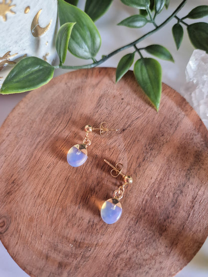 Opalite Stud Drop Earrings: 18k Gold Plated Stainless Steel
