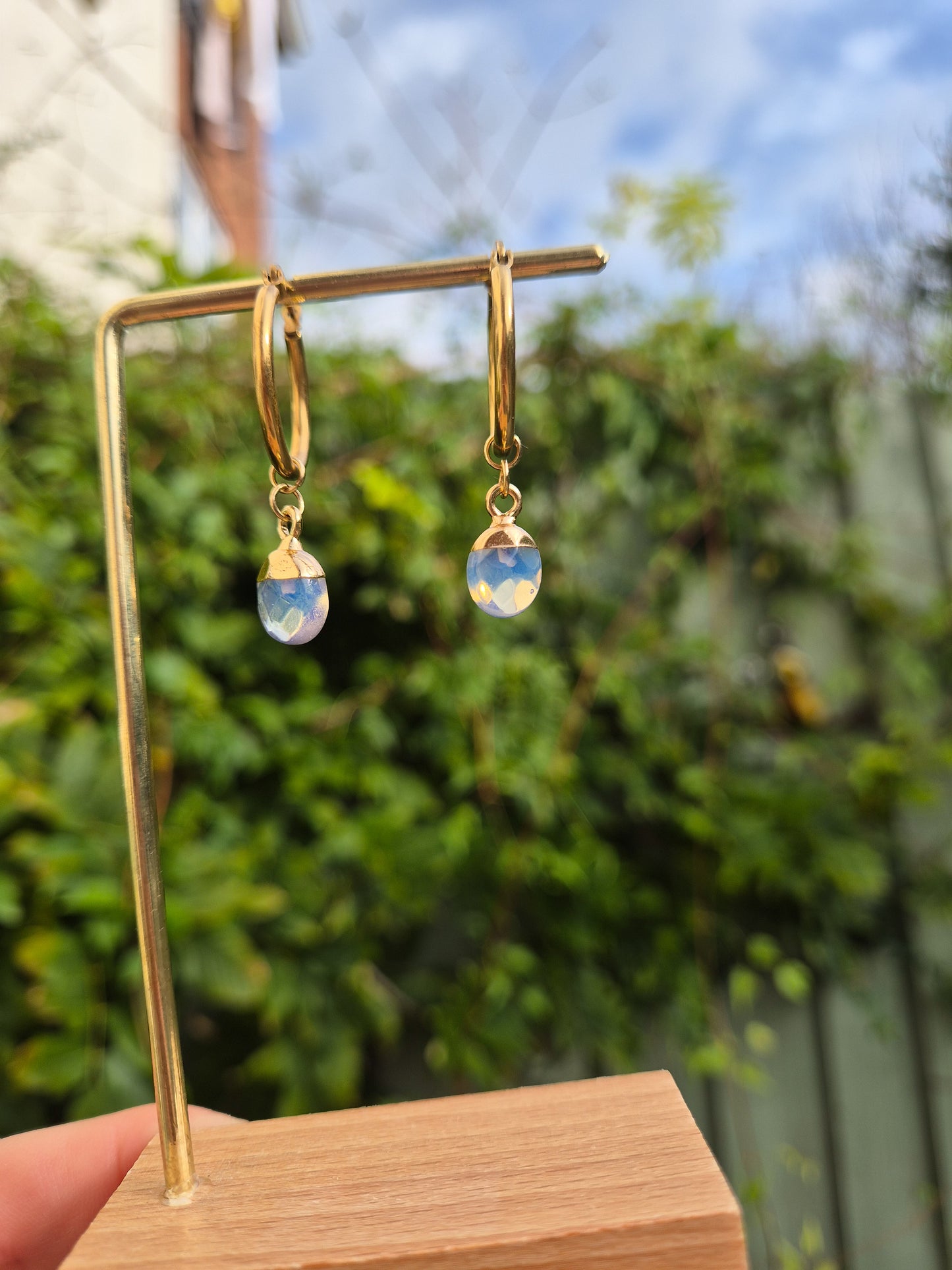 Opalite Hoop Earrings: 18k Gold Plated Stainless Steel