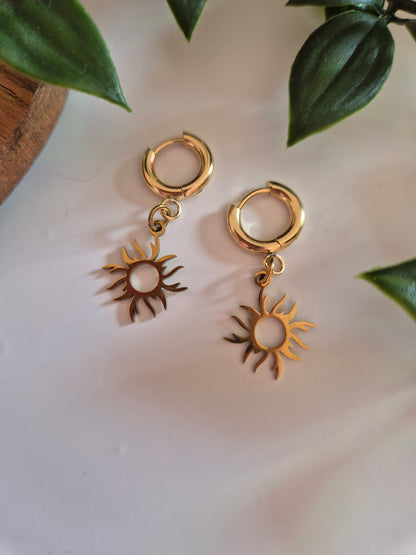 Gold Stainless Steel Sun Huggie Hoops