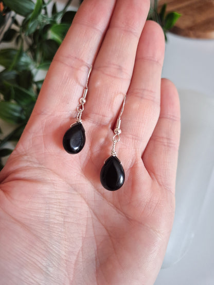 Dainty Black Obsidian Teardrop Matching Jewellery Set