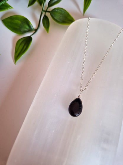 Dainty Black Obsidian Teardrop Matching Jewellery Set
